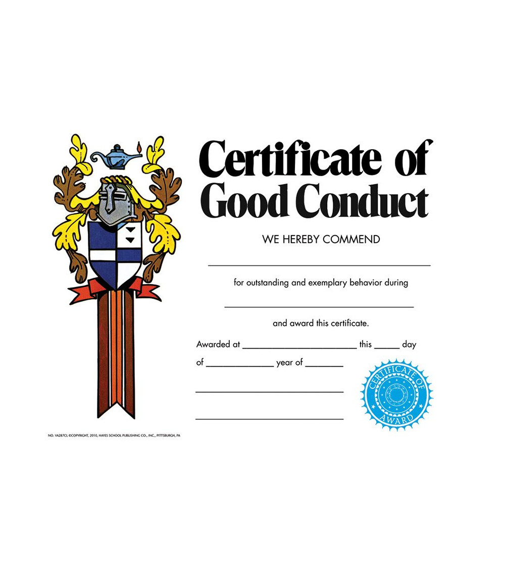Certificate of Good Conduct Flipside Products HVA287CL