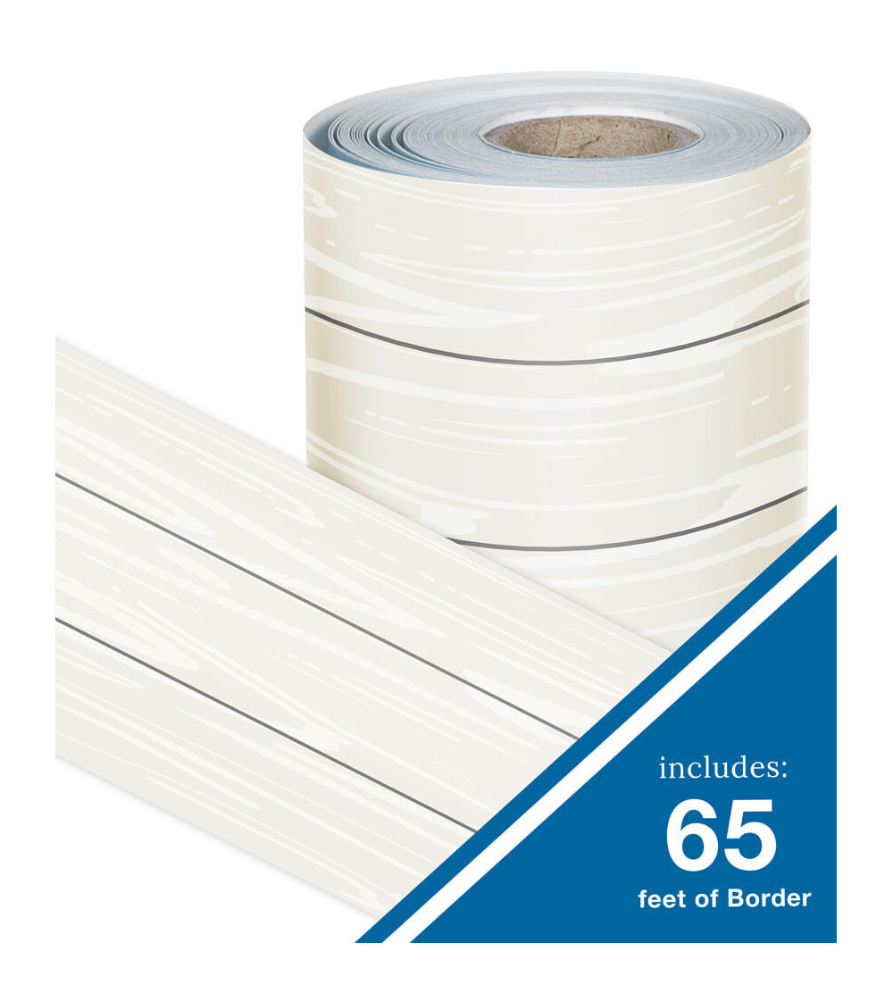 65' White Wood Grain Rolled Scalloped Bulletin Board Borders